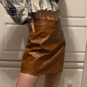 Faux Alligator Pattern Vegan Leather Brown Mini Skirt